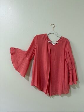 Women’s Coral Bell-Sleeve Blouse with Front Pleat